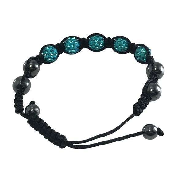 Turquoise Disco Ball CZ Pave Bead Hematite Hip Hop Macrame Bracelet Surfer - Picture 4 of 4